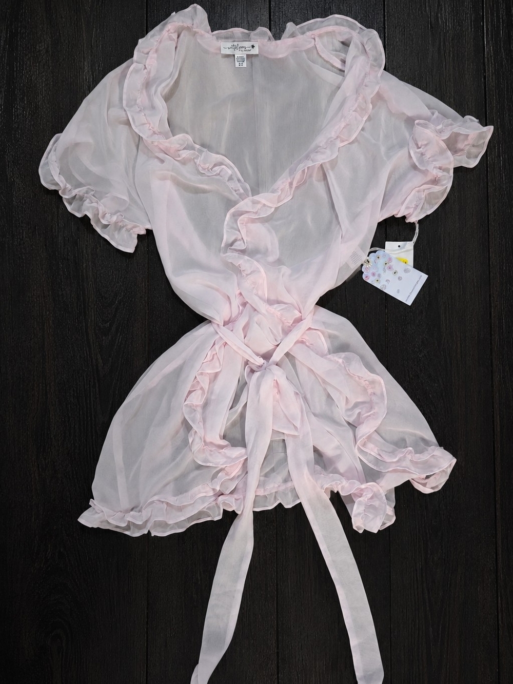 Sheer Ruffle Tie-Waist Robe in Light Pink